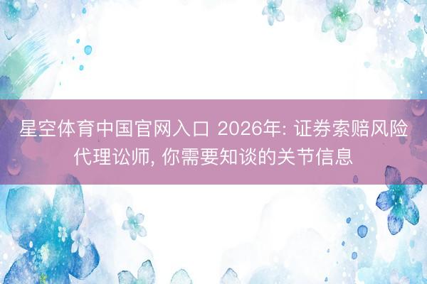 星空体育中国官网入口 2026年: 证券索赔风险代理讼师, 你需要知谈的关节信息
